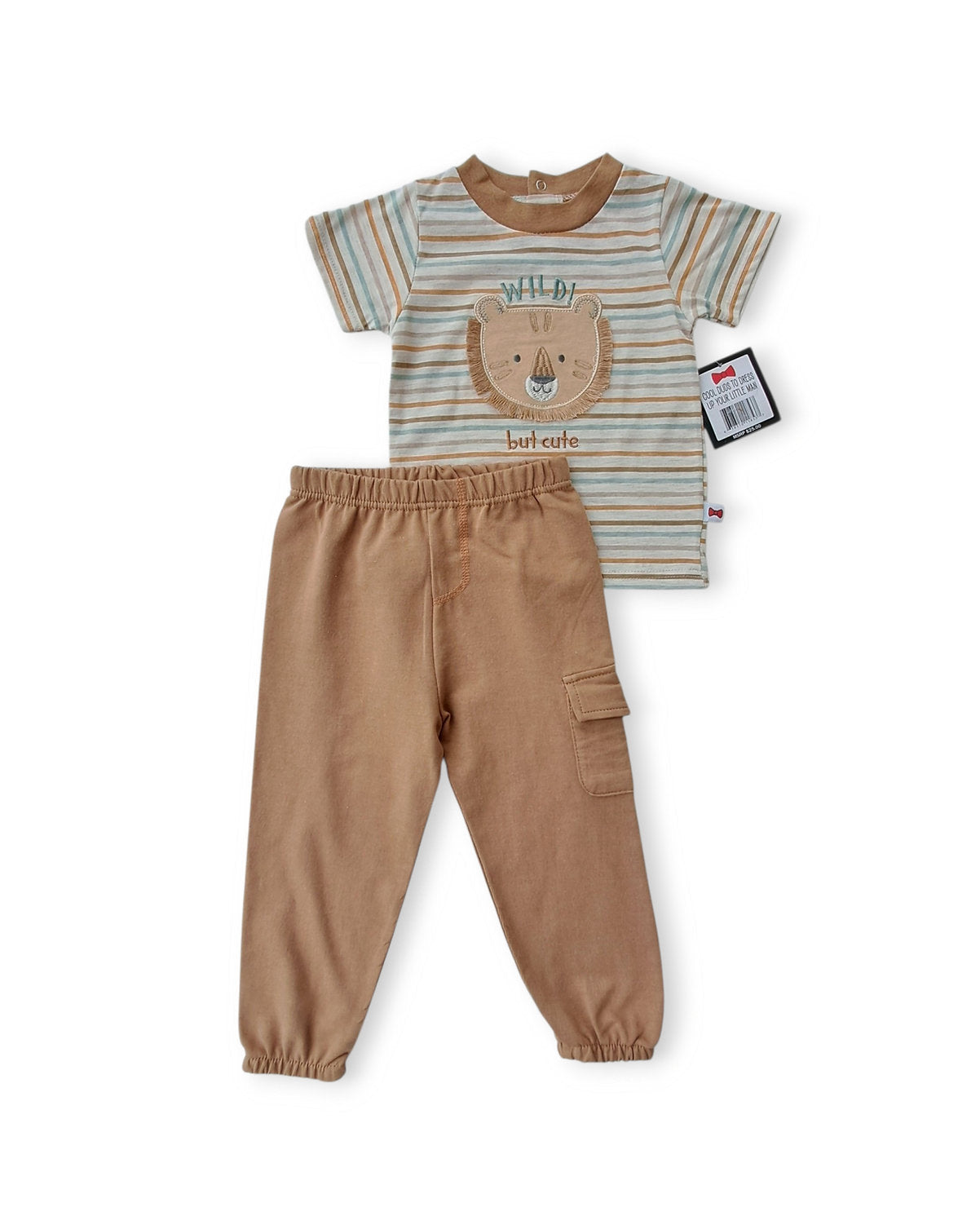Dapper Dude conjunto 2 piezas jogger y camiseta marrón león - Talla 24 meses