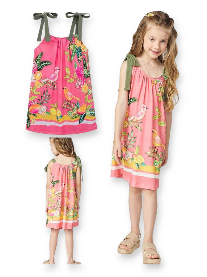 Infanti vestido rosa frutal aves - Talla 6