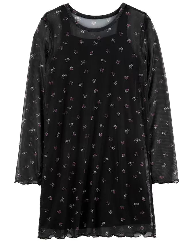 Carters vestido negro floral manga larga - Talla 6/7