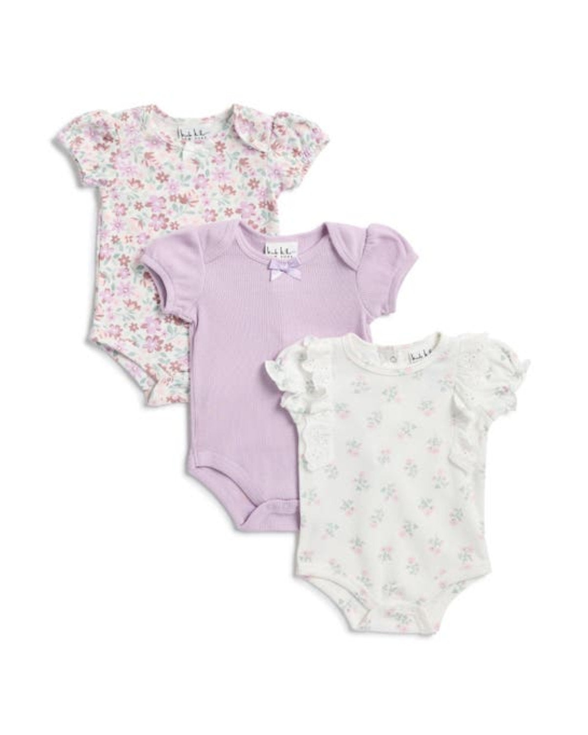 Nicole Miller set 3 mamelucos lila blanco floreado - Talla 6a9m 18m