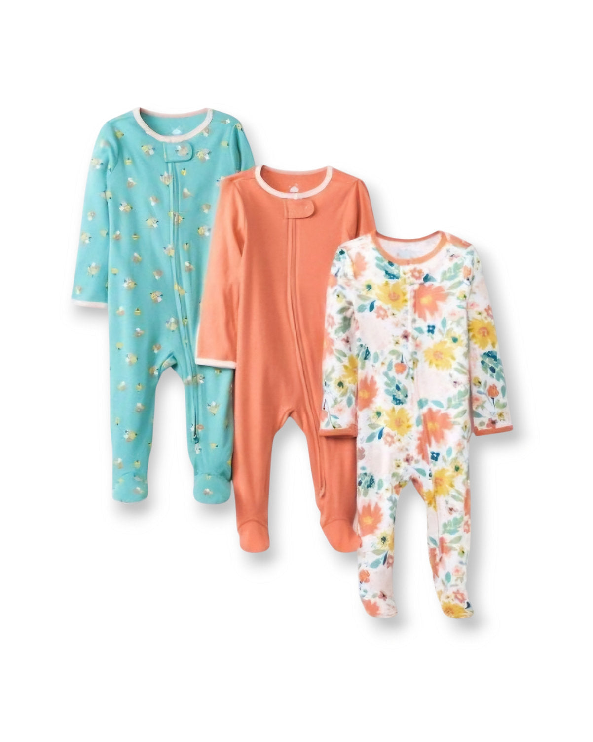Cloud Island set 3 pijamas floreada zipper pie cerrado - Talla 0a3m