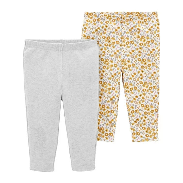 Carters set 2 pantalones gris amarillo flores - Talla 0a3m 24m