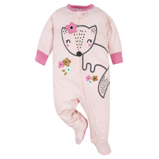 Gerber set 2 pijama pie cerrado zipper rosa zorrito - Talla 0a3m
