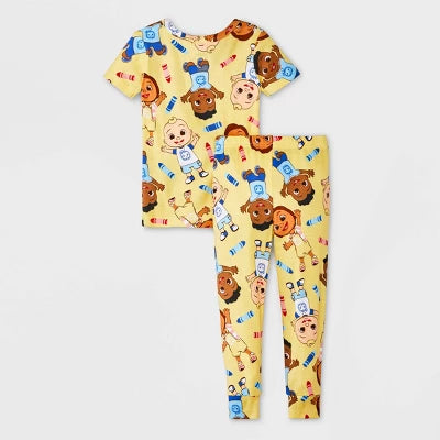 Cocomelon set 2 pijamas amarilla blanca manga corta unisex - Talla 2T