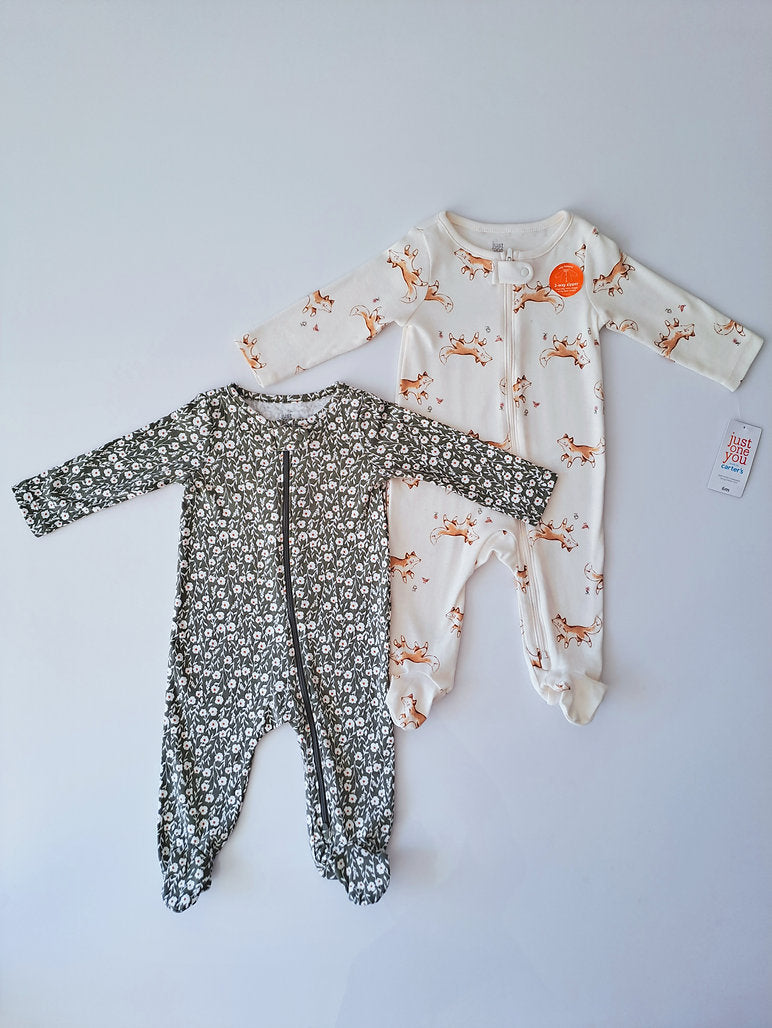 Carters set 2 pijamas verde floreado zorrillo - Talla 6 meses