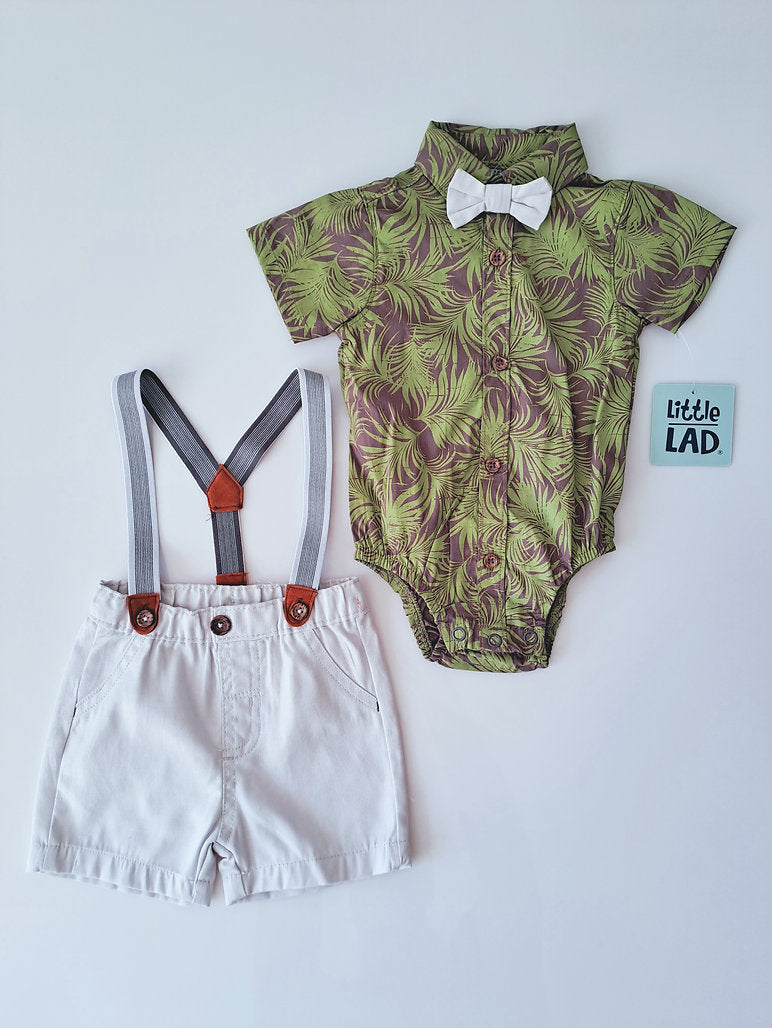 Little Lad conjunto short bodysuit tirantes corbatin - Talla 0a3m