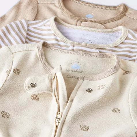 Cloud Island set 3 pijamas pie cerrado doble zipper pretzel unisex - Talla 0a3 meses