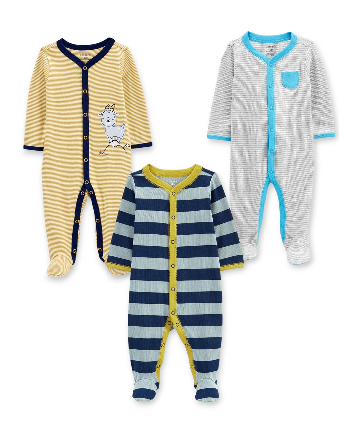 Carter's Set 3 pijamas botones pie cerrado - Talla 6 meses