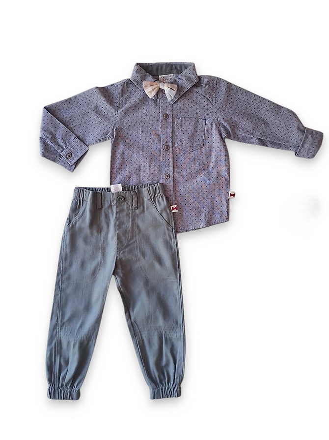 Dapper Dude conjunto pantalon verde camisa gris corbatin - Talla 12m 24m
