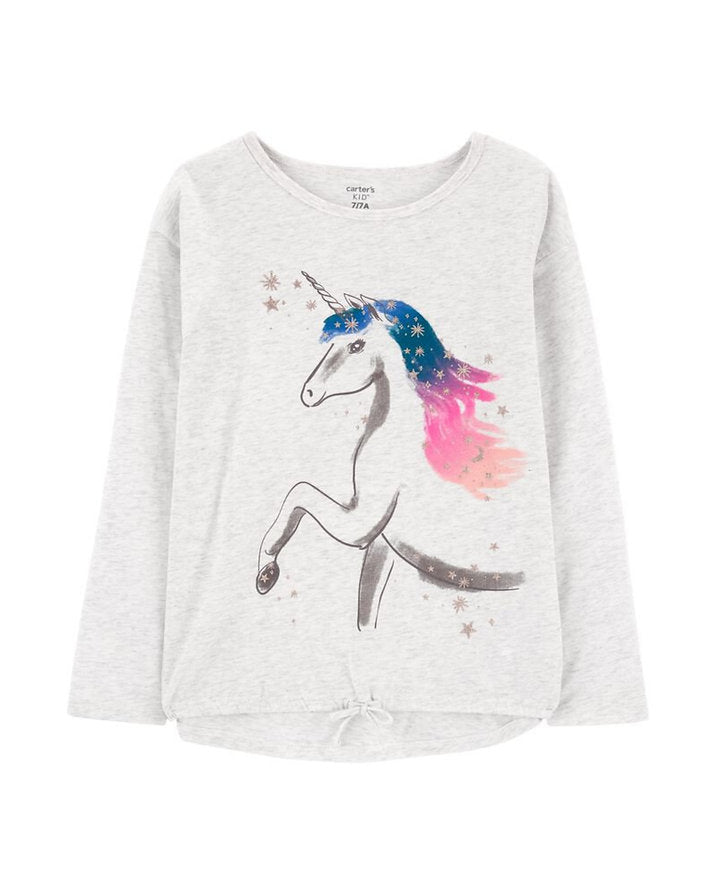 Carters sueter gris manga larga unicornio - Talla 4T