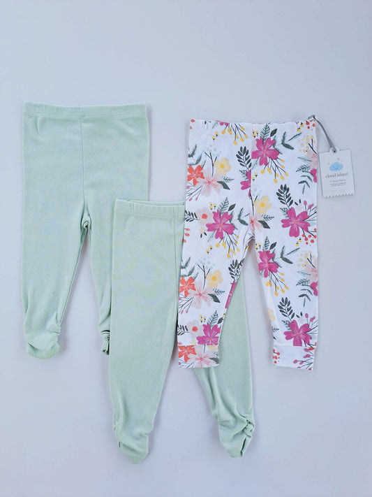 Cloud Island set 3 pantalones verde flores 100% algodón - Talla 12 meses