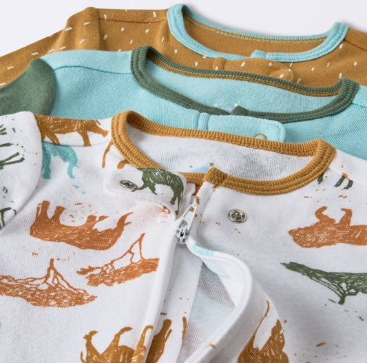 Cloud Island set 3 pijamas pie cerrado doble zipper animales - Talla 0a3 meses