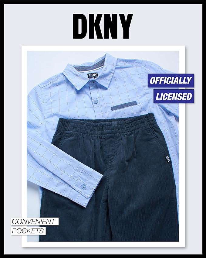 DKNY conjunto pantalon verde camisa manga larga celeste - Talla 2T