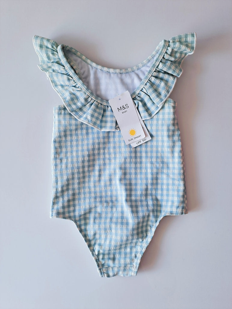 M & S traje de baño entero celeste blanco - Talla 2T