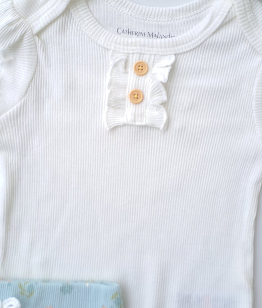 Catherine Malandrino set 3 piezas menta short mameluco y diadema - Talla 12m 18m