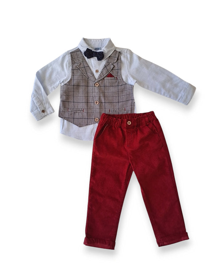 Little Lad conjunto pantalon camisa/chaleco y corbatin - Talla 24 meses