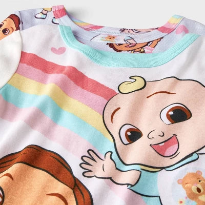 Cocomelon set 2 pijamas manga corta blanca celeste arcoiris - Talla 12m
