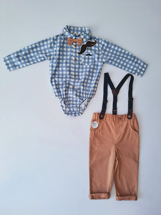 Little Gent conjunto pantalon camisa tirantes corbatin - Talla 6a12m 18a24m
