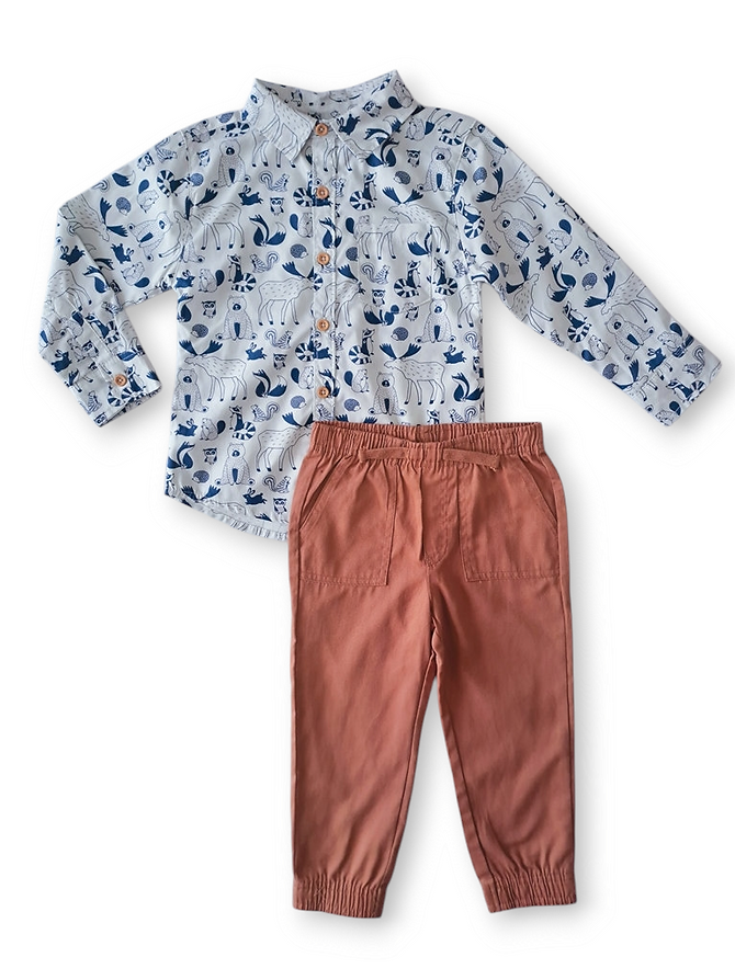 Mick Mack conjunto pantalon y camisa animales - Talla 3T