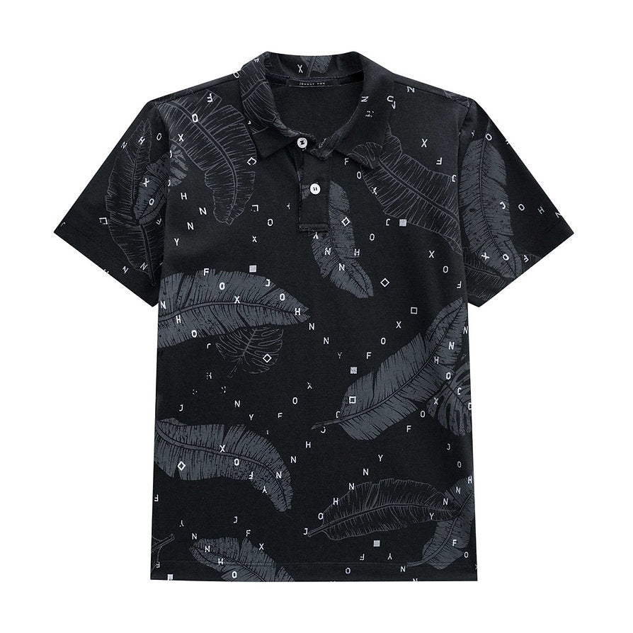 Jhonnie Fox polo negro estampado hojas - Talla 8