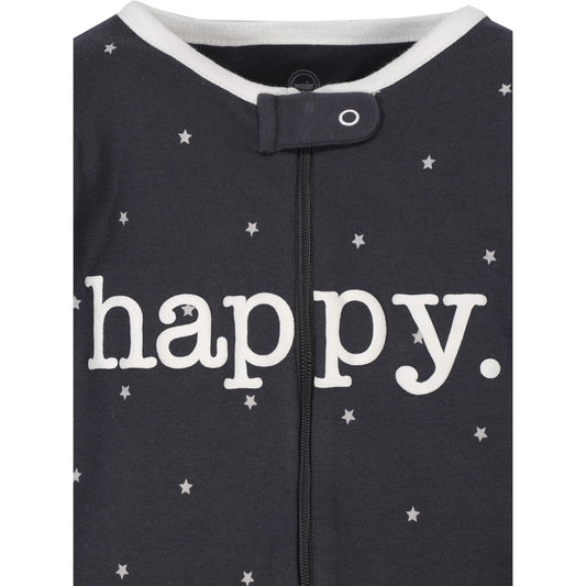 Wonder Nation set 2 pijamas pie cerrado zipper happy unisex - Talla 0a3 meses