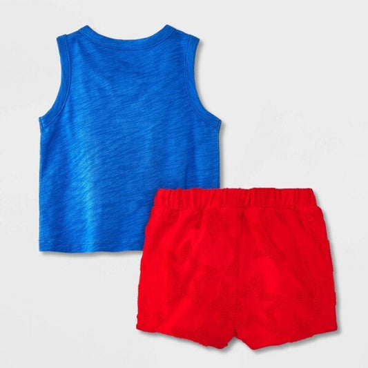 Cat & Jack conjunto 2 piezas short rojo camiseta azul - Talla 12 meses