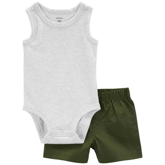 Carter's Set 3 piezas bermuda, camisa y mameluco - Talla 12m