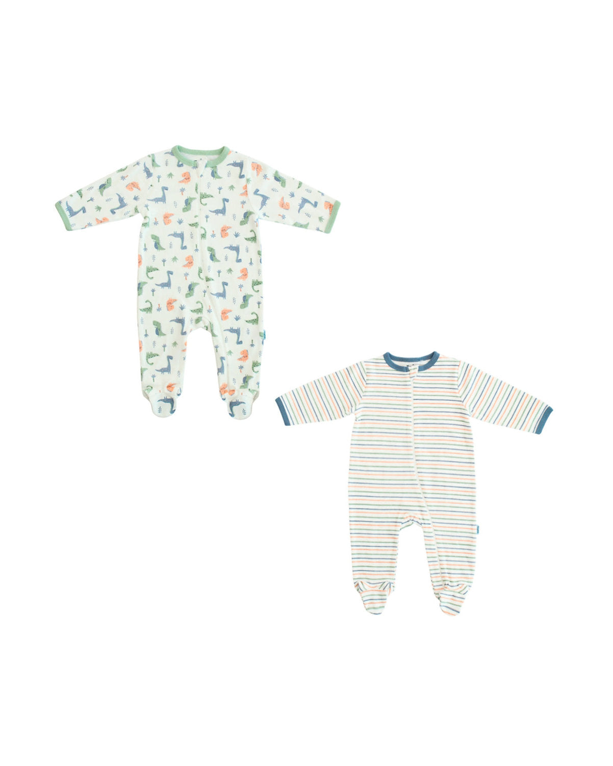 Millie & Myles set 2 pijamas pie cerrado zipper dinosaurio rayas - Talla 3a6m