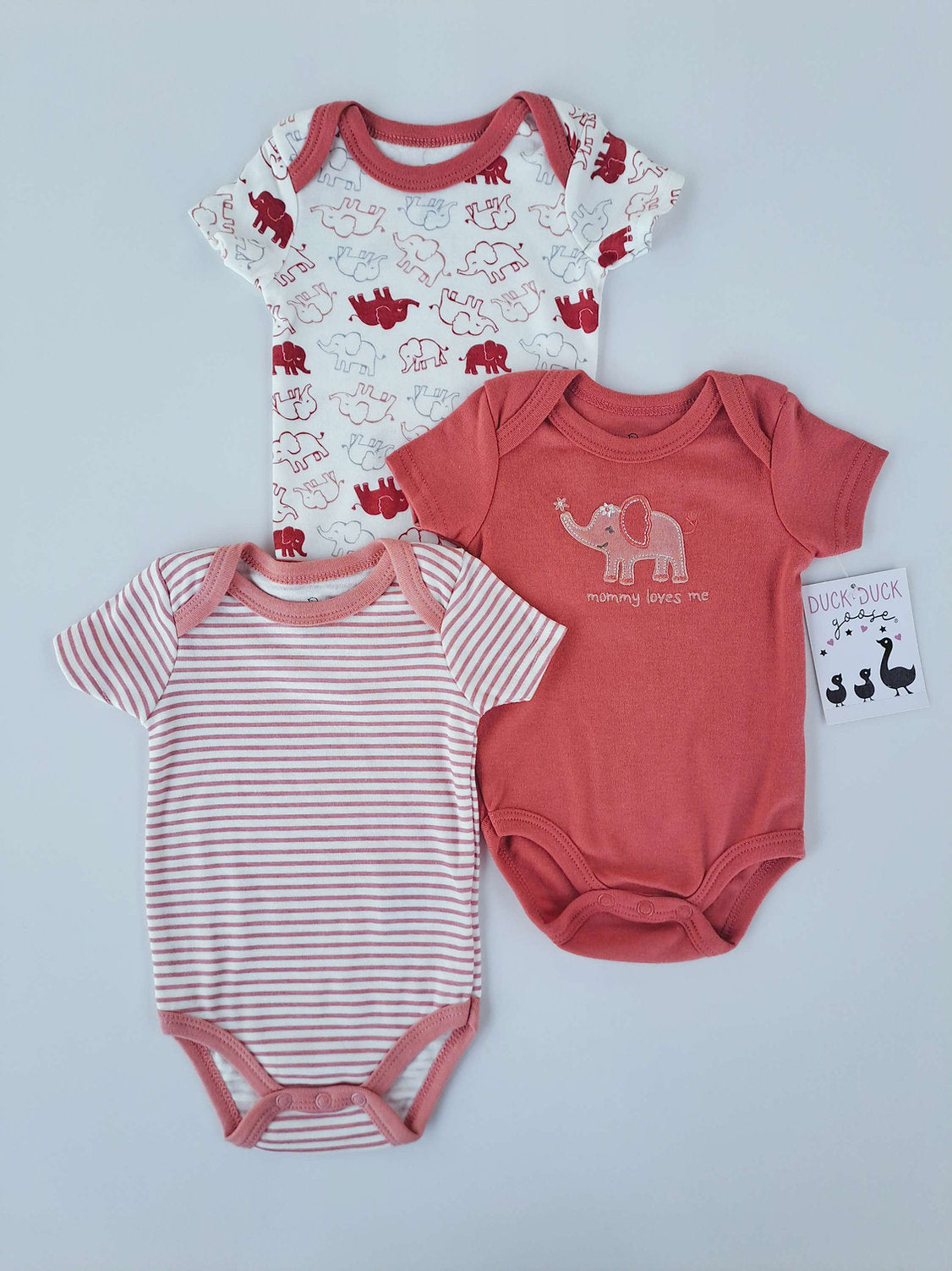 Duck Duck Goose set 3 mamelucos elefantes - Talla 3a6 meses