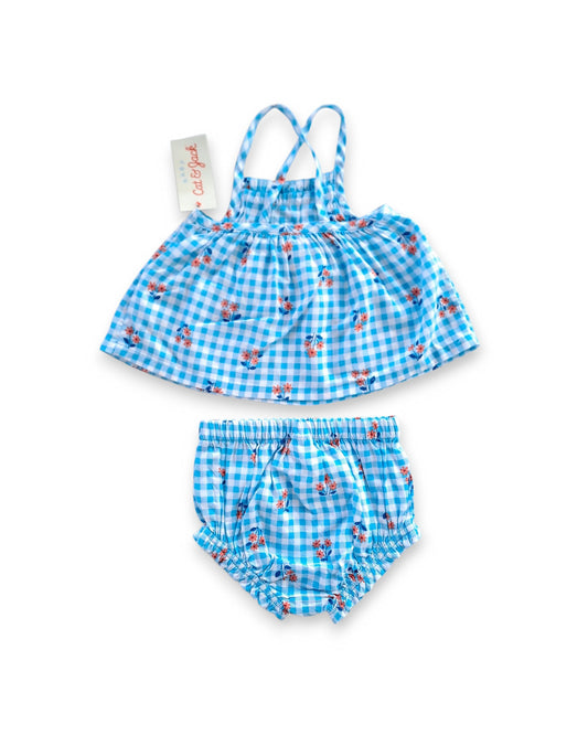 Cat & Jack conjunto 2 piezas azul cuadros flores - Talla 12m 18m