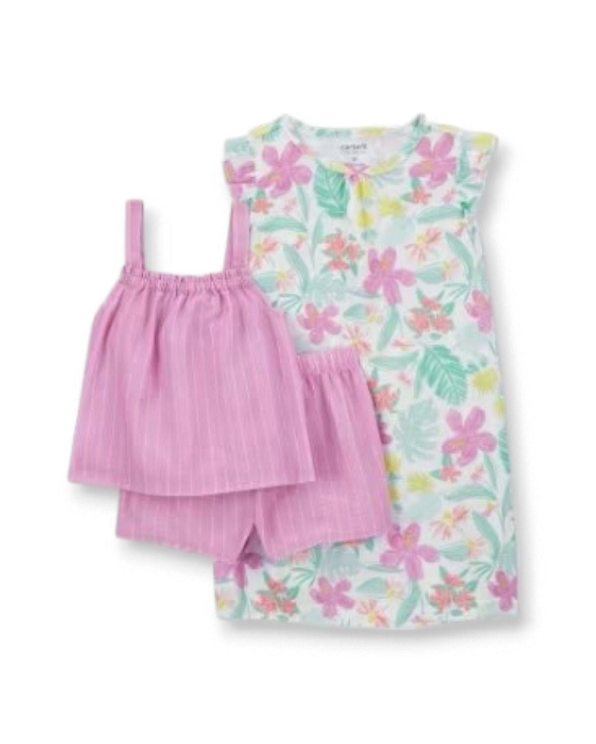 Carter's pijama 3 piezas blusa short y camison flores - Talla 2T