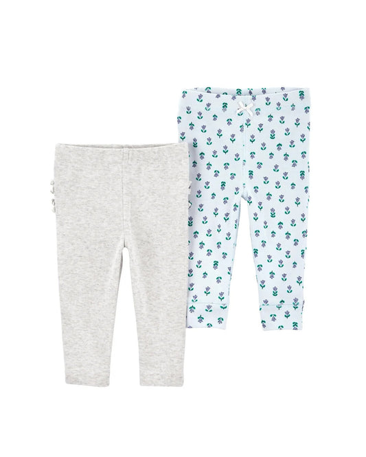 Carter's Set 2 pantalones gris celeste floreado - Talla 12m 18m