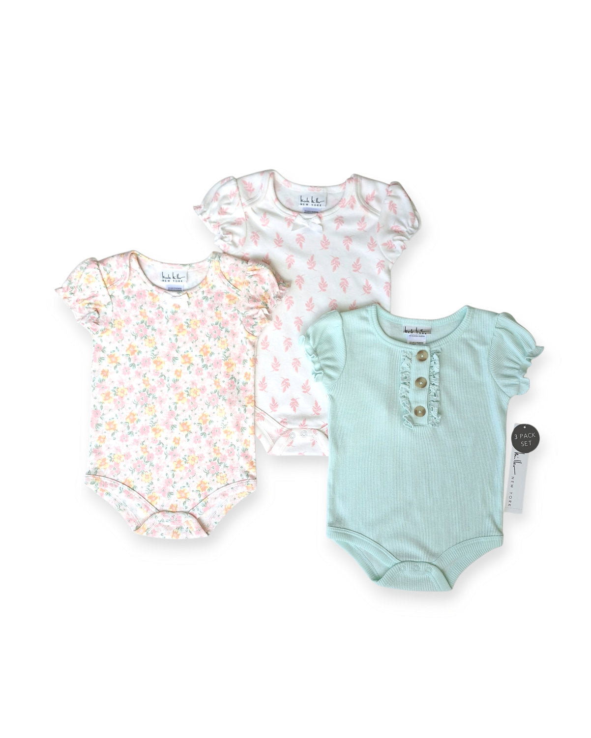 Nicole Miller set 3 mamelucos menta blanco floreado - Talla 12m 24m