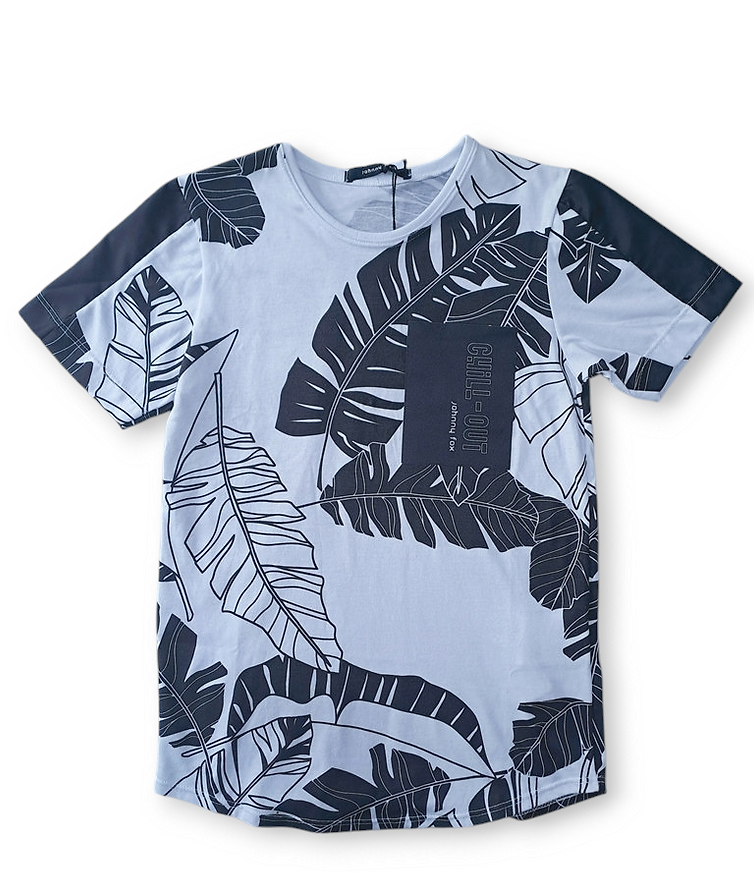 Jhonnie Fox camiseta blanca hojas negras - Talla 4T