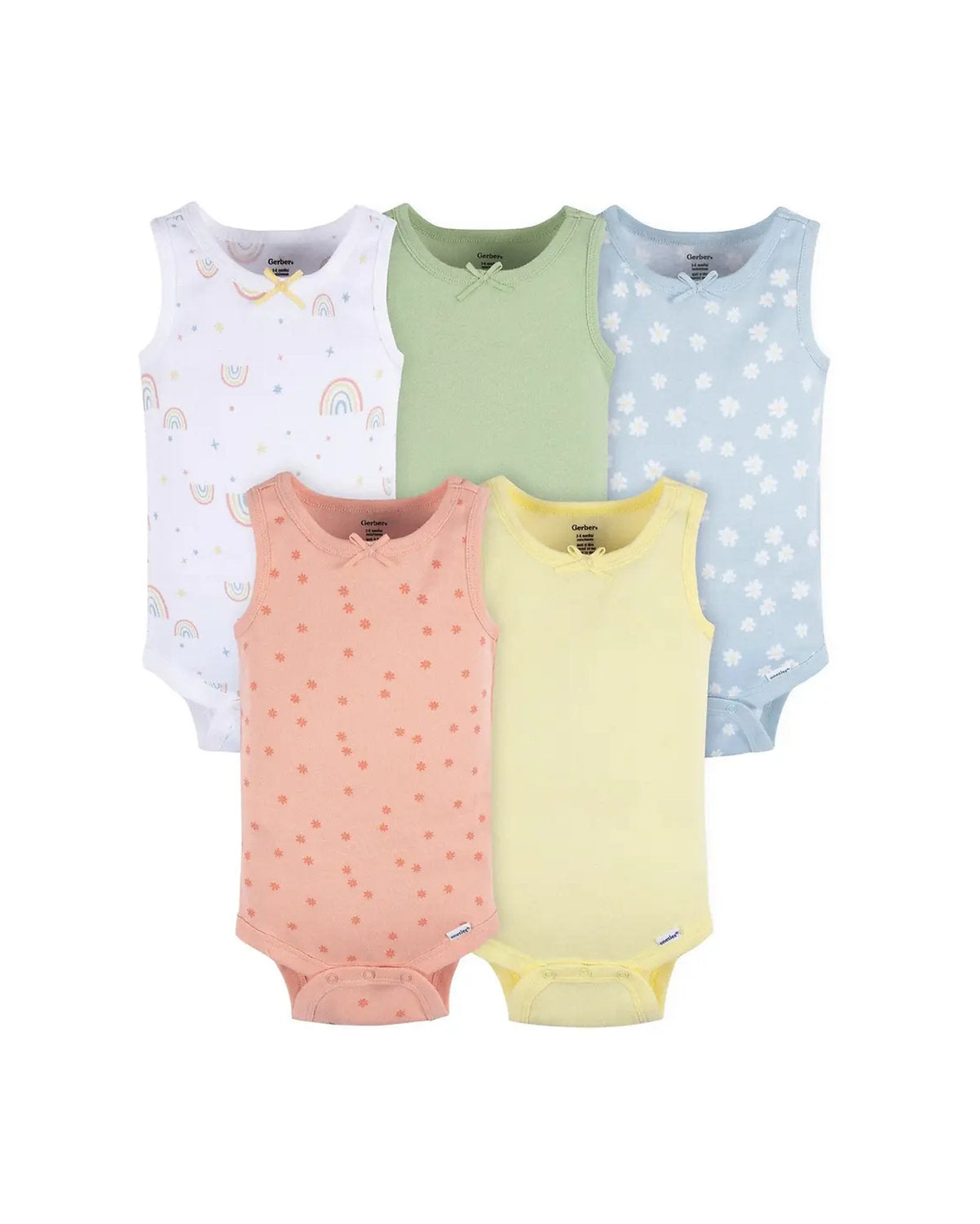 Gerber set 5 mamelucos arcoiris sin manga - Talla 3a6m