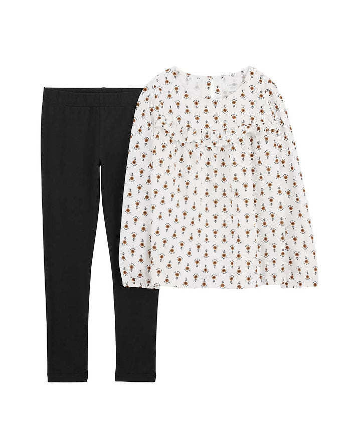 Carters conjunto 2 piezas legging y blusa manga larga flores - Talla 4T