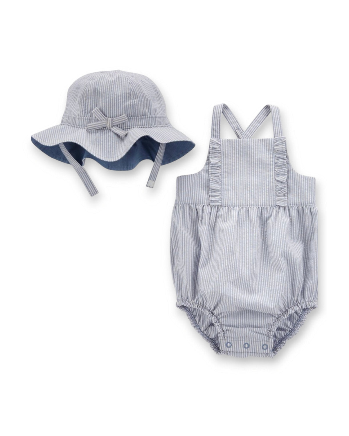 Carter's romper celeste rayas con sombrero - Talla 12m
