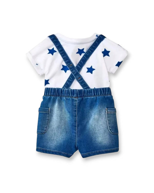 Cat & Jack overall corto mezclilla y mameluco blanco estrellas - Talla 6a9m
