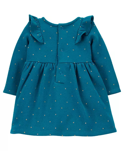 Carters Vestido verde puntos dorados con calzón - Talla 12 meses