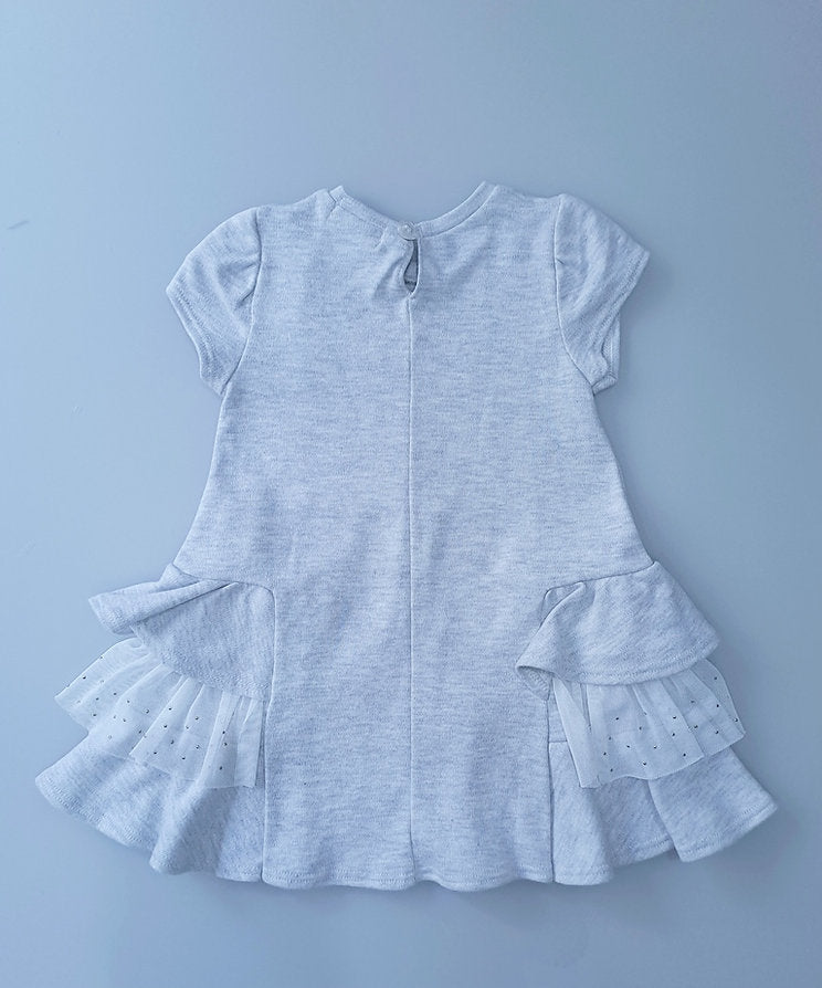 Infanti vestido gris corazon lazos - Talla 6a9m
