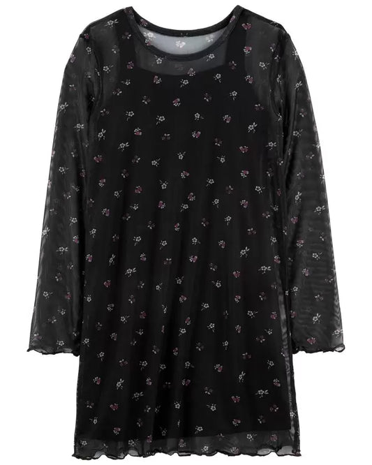 Carters vestido negro floral manga larga - Talla 6/7