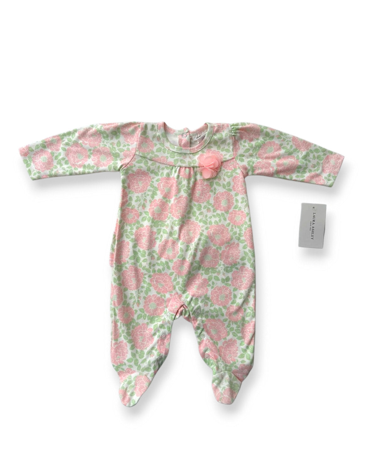 Laura Ashley pijama pie cerrado botones rosa floreada - Talla 3a6m