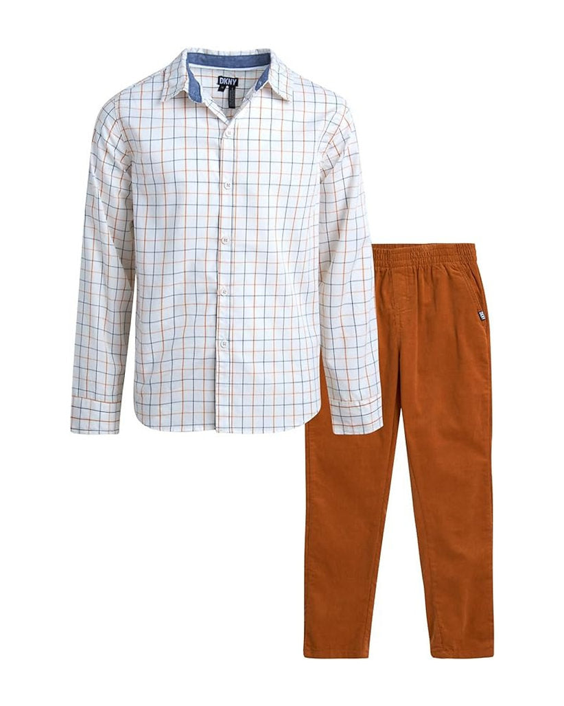 DKNY conjunto pantalon marron camisa manga larga - Talla 24 meses