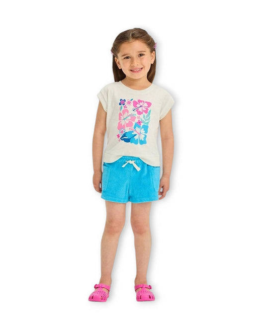 Cat & Jack conjunto short azul camiseta blanca flores - Talla 12 meses