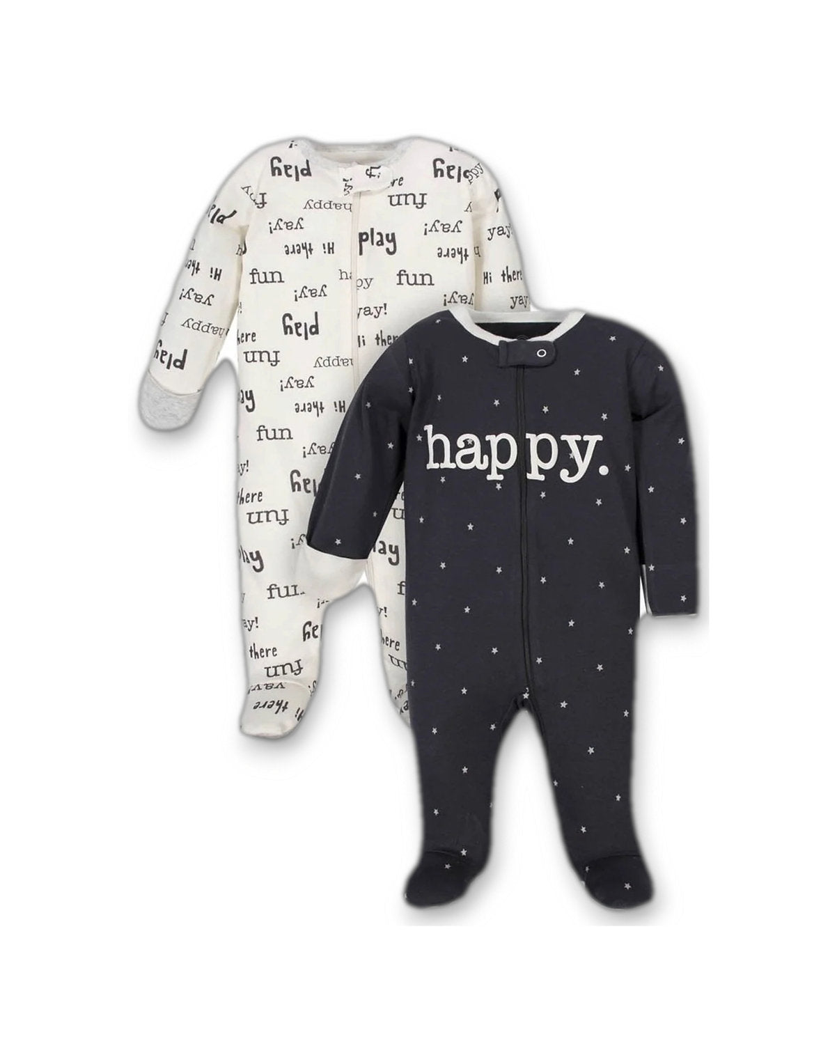 Wonder Nation set 2 pijamas pie cerrado zipper happy unisex - Talla 0a3 meses