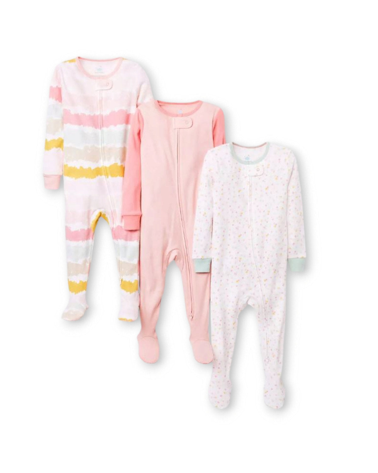 Cloud Island set 3 pijamas rosa pie cerrado zipper invertido - Talla 3a6m
