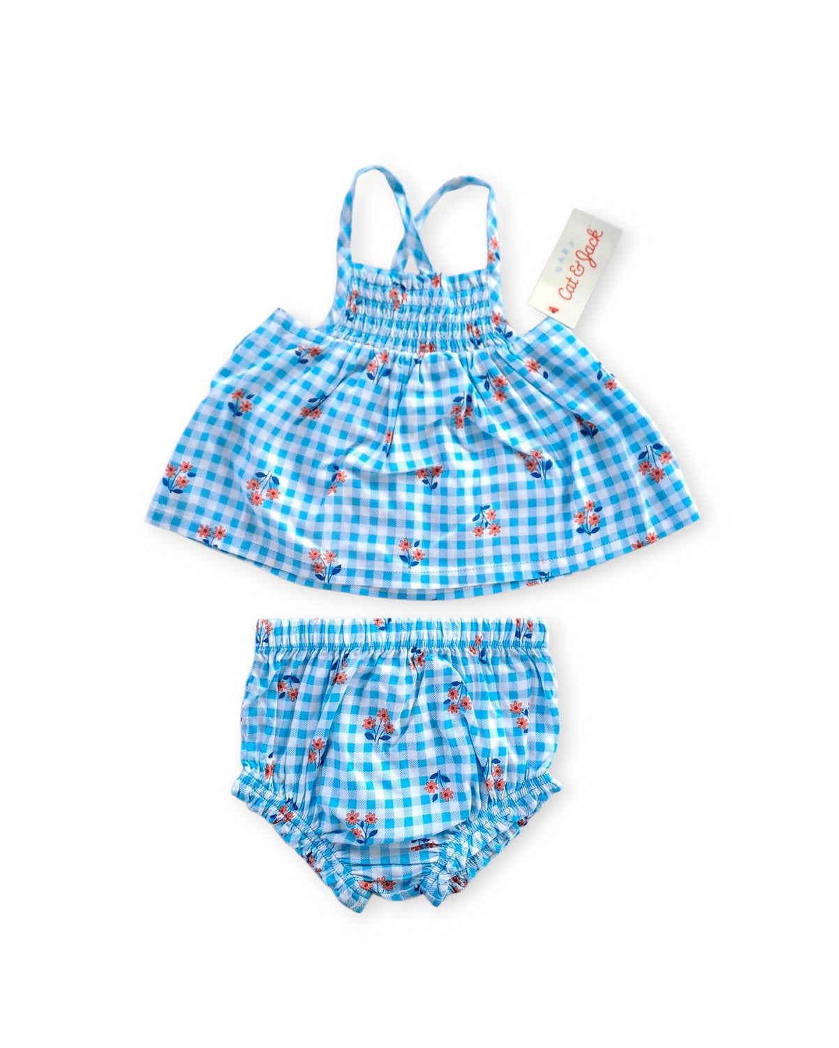 Cat & Jack conjunto 2 piezas azul cuadros flores - Talla 12m 18m