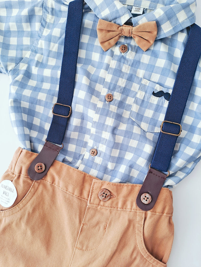 Little Gent conjunto pantalon camisa tirantes corbatin - Talla 6a12m 18a24m