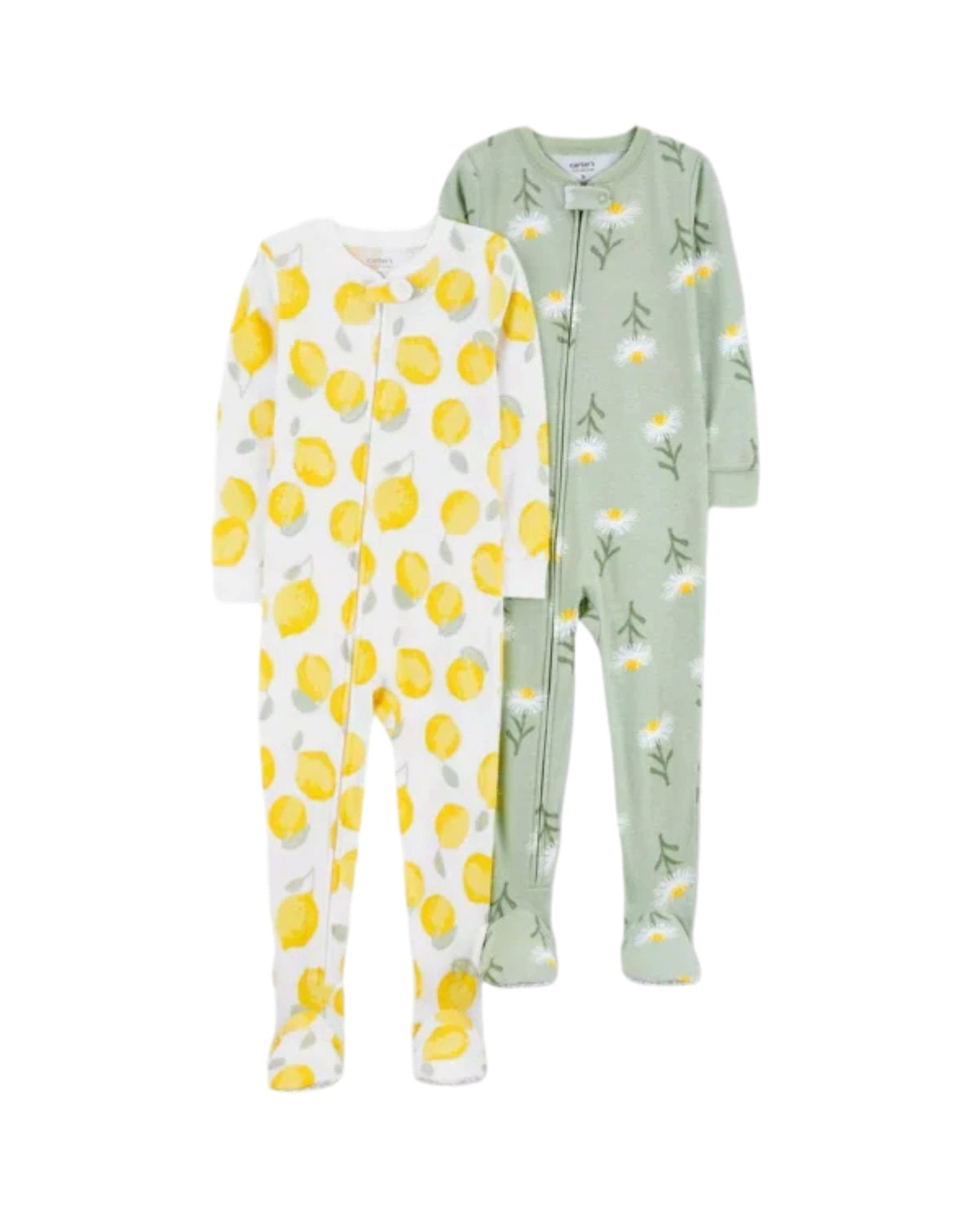 Carter's Set 2 pijamas pie cerrado doble zipper limones flores - Talla 2T