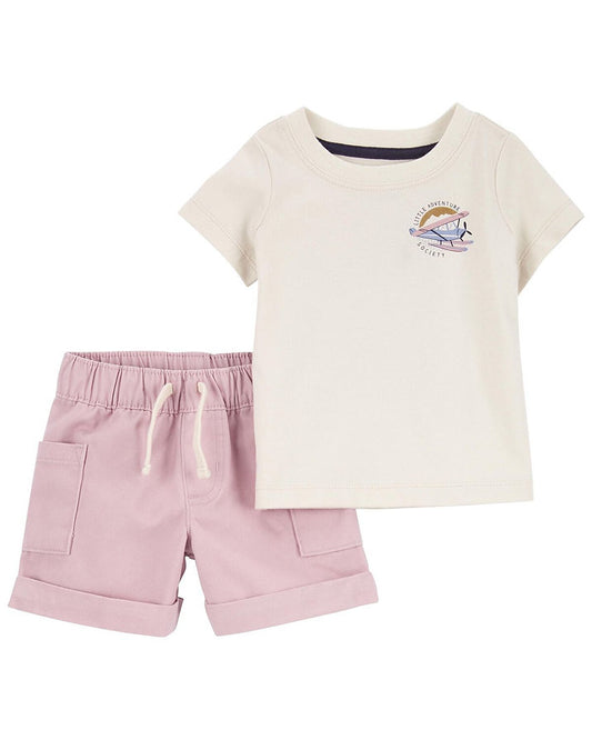 Carters conjunto 2 piezas short rosa y camiseta avion - Talla 12m 24m